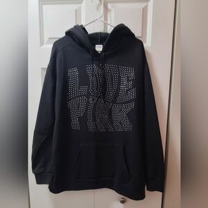 PINK Victoria's Secret Black Hoodie with Rinestone Bling - Size Large- EUC